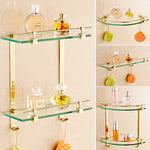 Shiny Gold Triangle Glass Corner Shelf Bathroom Pendant set Brass Shower Storage Rack Shampoo Holder Designer Things To Bathroom