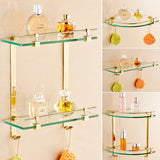 Shiny Gold Triangle Glass Corner Shelf Bathroom Pendant set Brass Shower Storage Rack Shampoo Holder Designer Things To Bathroom