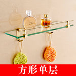 Shiny Gold Triangle Glass Corner Shelf Bathroom Pendant set Brass Shower Storage Rack Shampoo Holder Designer Things To Bathroom