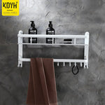 Nordic Space Aluminum White Bathroom Corner Shelf  with Hooks Wall Mount Storage Rack 2 Layer 50cm Vanity Shower Shelf