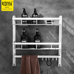 Nordic Space Aluminum White Bathroom Corner Shelf  with Hooks Wall Mount Storage Rack 2 Layer 50cm Vanity Shower Shelf