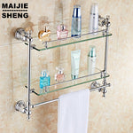 chrome crystal Bathroom shower glass shelf bath shower shelf corner rack gold shower holder bathroom shelf commodity holder