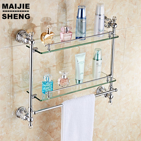 chrome crystal Bathroom shower glass shelf bath shower shelf corner rack gold shower holder bathroom shelf commodity holder