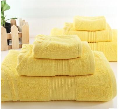 3pcs/set 100% Cotton yellow towel sets Adults Home towel 80x40cm and Bath Towel 150x80cm and face towel 35*35cm household used