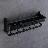 Wall Mount Black Aluminum Bathroom Shelf Shower Caddy Bath Rack with Bar and Hook for Towel Shampoo Shelves Storage Kitchen