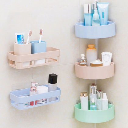 Bathroom Shelf Bathroom Adhesive Storage Rack Kitchen Home Decoration Corner Shower Shelf Rack Storage Rack Accessories 3 Colors