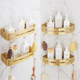 Aluminum Bathroom Shelves Brushed Gold Bath Shower Rack Nail Punched Corner Shelves With Hooks Bath Hardware Free Shipping