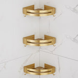 Aluminum Bathroom Shelves Brushed Gold Bath Shower Rack Nail Punched Corner Shelves With Hooks Bath Hardware Free Shipping