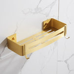 Aluminum Bathroom Shelves Brushed Gold Bath Shower Rack Nail Punched Corner Shelves With Hooks Bath Hardware Free Shipping