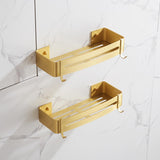 Aluminum Bathroom Shelves Brushed Gold Bath Shower Rack Nail Punched Corner Shelves With Hooks Bath Hardware Free Shipping