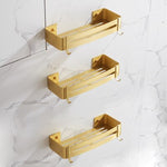 Aluminum Bathroom Shelves Brushed Gold Bath Shower Rack Nail Punched Corner Shelves With Hooks Bath Hardware Free Shipping