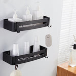 Aluminum Bathroom Shelves Brushed Gold Bath Shower Rack Nail Punched Corner Shelves With Hooks Bath Hardware Free Shipping