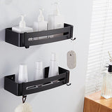 Aluminum Bathroom Shelves Brushed Gold Bath Shower Rack Nail Punched Corner Shelves With Hooks Bath Hardware Free Shipping